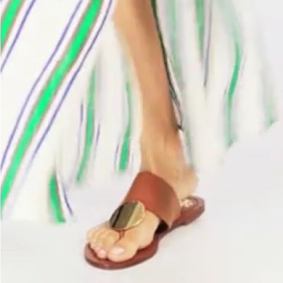 Tory Burch Platos Disk Brown Leather Sandals with Gold Size 11 - Picture 1 of 10